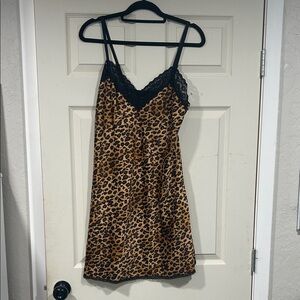 Ralph Lauren Leopard Print Lace Trim Slip Dress